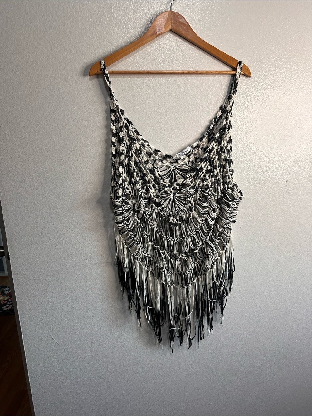 Boho Black and White Crochet Swim Coverup